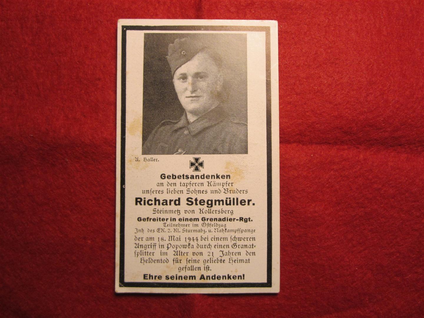 WW2 German WH Death Notice